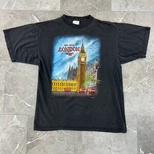Vintage London Big Ben Graphic Tee Mens Medium England Short Sleeve Shirt Black